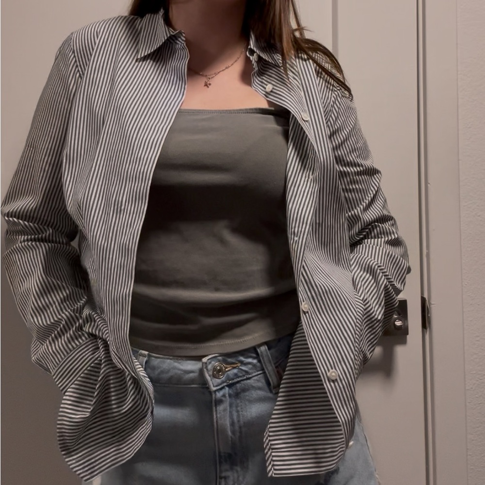 J. Crew Blue and White Striped Dress Shirt